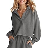 CHEZVOGUE Women's Cropped Pullover Hoodie Long Sleeve Loose Fit Solid Color Y2K Fashion Sweatshirt for Winter and Fall