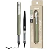 Kuretake ZIG Letter Pen COCOIRO, Body with Black Ink Refill Set, Flexible Extra Fine Brush Tip, Refillable marking Pen for Calligraphy, Hand Lettering, Made in Japan (SMOKY OLIVE, Black)