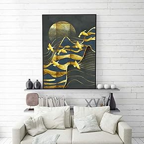 Framed Canvas Home Artwork Decoration Golden Abstract Style Canvas Wall Art for Living Room, Bedroom - 16x24 inches