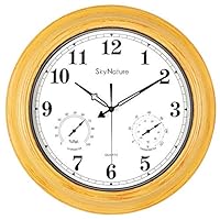 Large Outdoor Clock, Waterproof Clock with Thermometer and Hygrometer Combo, Silent Battery Operated Retro Metal Clock for Living Room, Patio, Garden, Pool Decor - 18 Inch, Imitation Wood