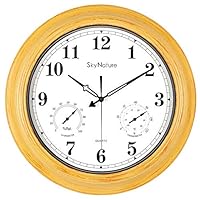 Large Outdoor Clock, Waterproof Clock with Thermometer and Hygrometer Combo, Silent Battery Operated Retro Metal Clock for Living Room, Patio, Garden, Pool Decor - 18 Inch, Imitation Wood