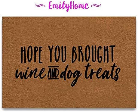 EmilyHome Funny Doormat Hope You Brought Wine and Dog Treats Door mat, 23.6 x 15.7 Inch