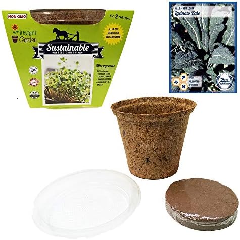 Microgreens Seed Starter Kit - Includes Seeds, Coconut Fiber Pot and Coconut Soil Disc (Kale)
