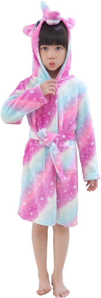 RGTOPONE Kids Soft Bathrobe Unicorn Fleece Sleepwear Comfortable Loungewear
