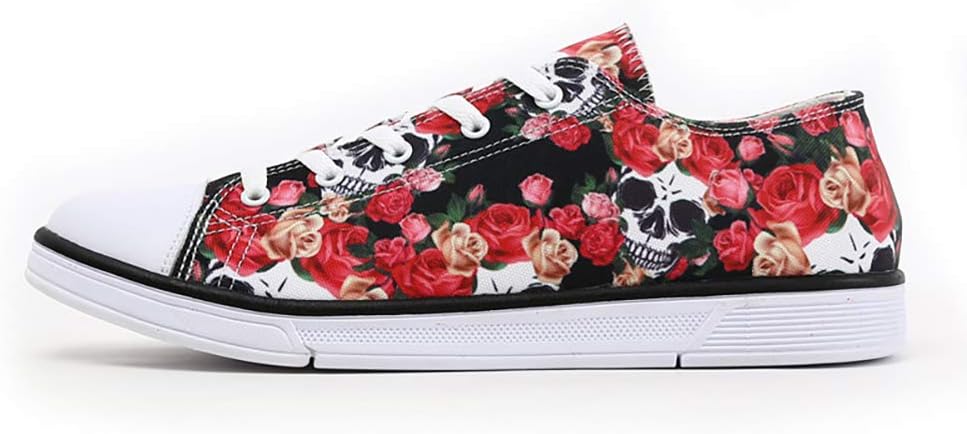 Women Men Skull Printed Shoes Cool Paisley Print Fashion Sneakers for Teen Boys Girls Student Canvas Shoes for Ladies