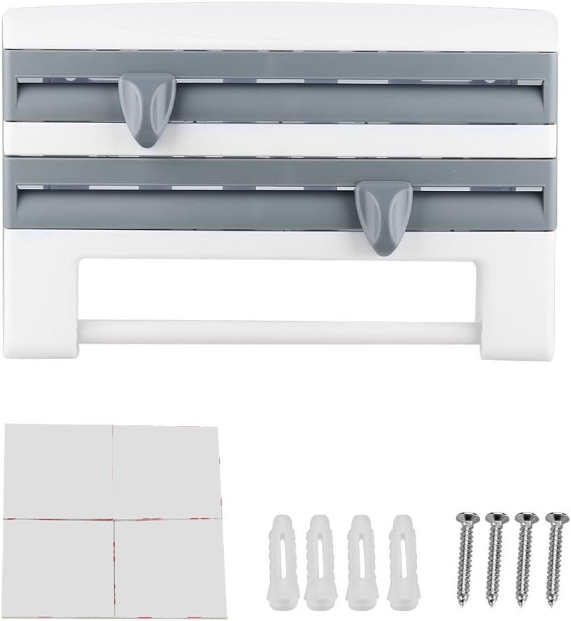 Film Storage Rack Wall-Mount Sauce Bottle Storage Rack Paper Towel Holder Preservative Film Dispenser Elegant Safe Practical Accessory(Gray Blue)