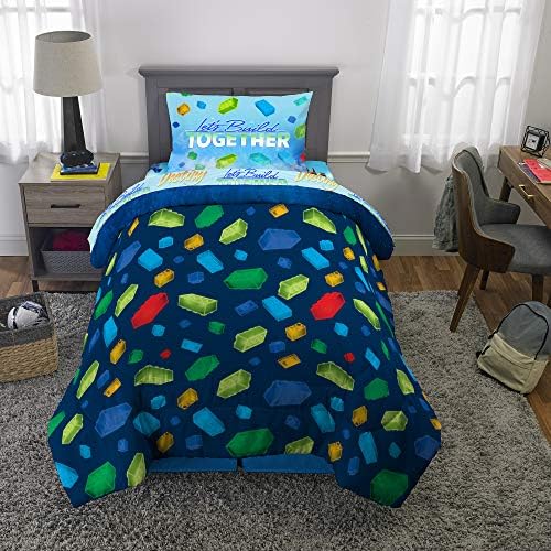 Lego-themed bedding set with comforter and sheet featuring a film design.