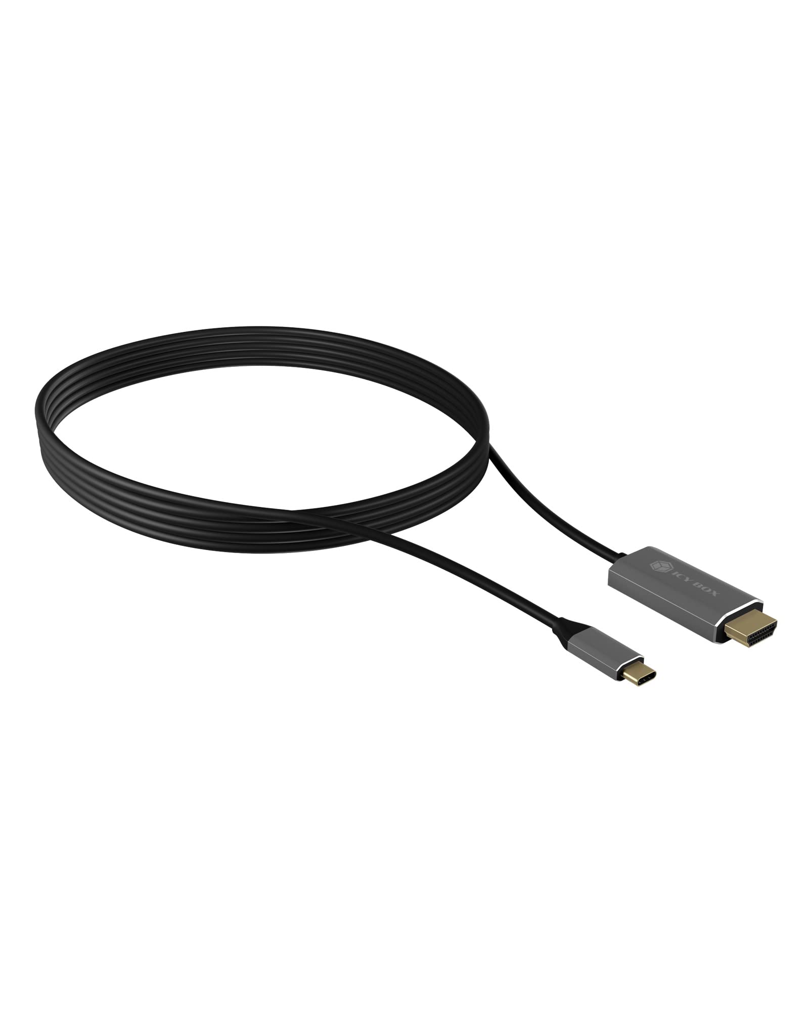 ICY BOX IB-CB020-C Active USB-C to HDMI Cable (1.8 m), UHD (2160p), HDCP 2.2, Converter, Black