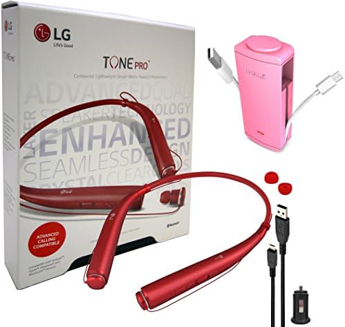 LG Tone 780 Red - Bluetooth Wireless Stereo Headset with Car Charger, Ear Gels, iWalk 2100mAh Battery Pack (Certified Refurbished)