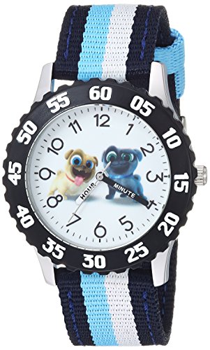 DISNEY Boy's Puppy Dog' Quartz Stainless Steel and Nylon Casual Watch, Color:Blue (Model: WDS000433)