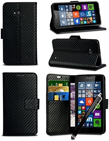 For Nokia 5.1 Plus/TA-1105 - MobiBax Prime Textured Carbon Fibre Style Wallet Flip Skin Case Cover with STYLUS Touch Screen Pen