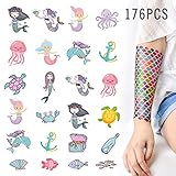 KREATWOW Mermaid Tattoos Temporary for Kids Mermaid Scale Temporary Tattoo 176PCS