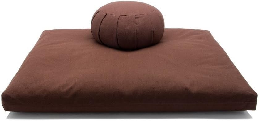 Deluxe Zafu & Zabuton 2 Piece Set - Yoga/Meditation Cushions - Made in USA - Buckwheat or Kapok Fill (chocolate, kapok fibers)