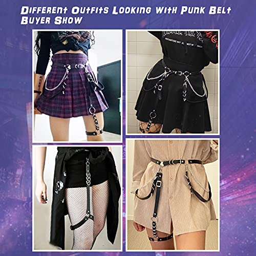 WERFORU Women Punk PU Leather Chain Belt Ladies Gothic Rock Waist Belt with Leg Harness Garter, Belt Suit for Waist Size 26-39 Inches, Leg Garter Suit for Thigh Girth below 61 Inches
