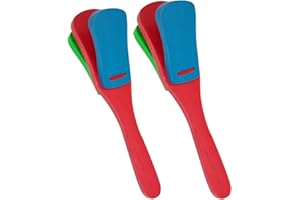 MOCRCREL 2 Pcs Professional Castanets, Single Set with Handle，Wooden Castanet Clapper Educational Musical Percussion 8 inch (Blue +Red + Green)