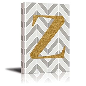 The Letter Z in Gold Leaf Effect on Geometric Background - Modern Hip Young Art Art - Canvas Art Home Art - 12x18 inches