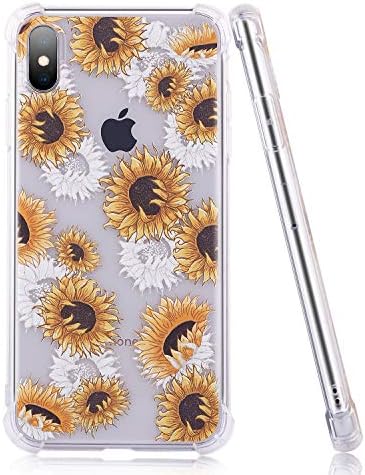 EMORCO Transparent Phone Case for Apple iPhone Xs Max with Flowers Pattern Slim TPU Soft Rubber Silicone Anti-Scratch Protective Cover (Sunflowers)