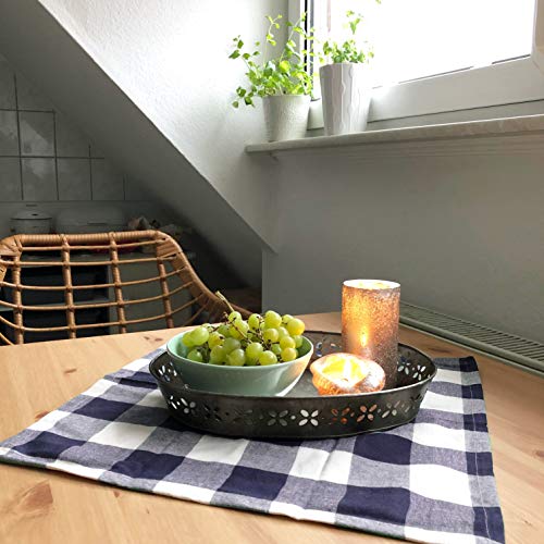 Buffalo Checked Dish Towels - Plaid Dish Cloths - Cotton Buffalo Plaid Dish Towels - Buffalo Check Tea Towel - Checkered Kitchen Towels - Navy Blue Tea Towels (Set of 3 (Navy and Cream), (28x18))