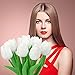 DECORA 10 Pieces PU Holland Mini Tulip Artificial Flower for Valentine's Day, Wedding,Room,Home,Hotel,Party Decoration and Holiday (White)