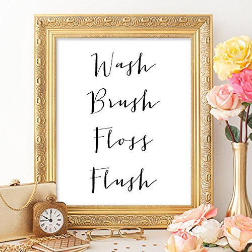 Bathroom Decor Wash Brush Floss Flush Art Print - Unframed - 8x10