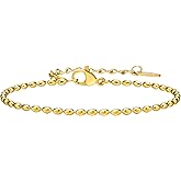 JIPSJICI Gold Beaded Bracelet for Women Stainless Steel Trendy Link Chain Stackable Bead Ball Bracelets Mother Gifts Adjustable