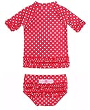 RuffleButtsÂ® Infant / Toddler Girls Polka Dot Ruffled Rash Guard Bikini