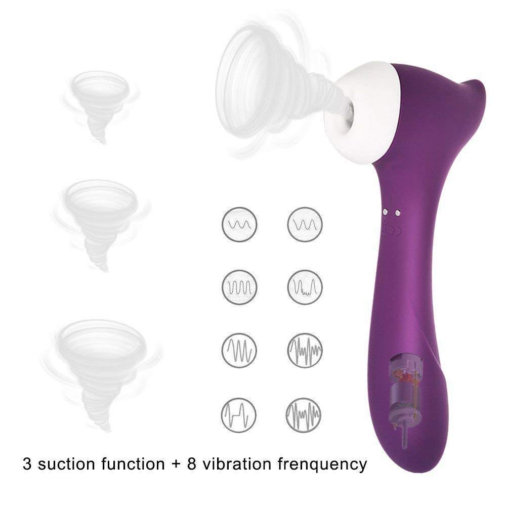 BeHorny 2-in-1 Clitoris Sucker Vibrating Clitoral Stimulator 8 Speeds and 3 Suction Settings, Purple