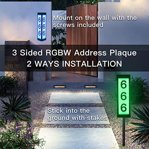 Solar Address Number Sign, 3 Sided Solar Powered Outdoor Waterproof Lighted Address Sign House Number Light, Colored Solar Address Sign for Street Sign House Outside Garden Driveway