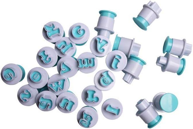 YaptheS 26 Pcs Alphabet Letter Fondant Cake Biscuit Mold Cookie Stamp Impress Alphabet Lower Case Letters Cake Tool Embosser Cutter DIY Cookie Biscuit