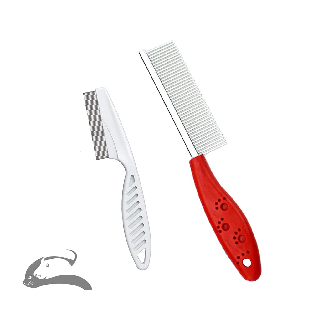 Comb for Dogs and Cats, 2 Pieces (Red+White) - for Long and Medium Hair
