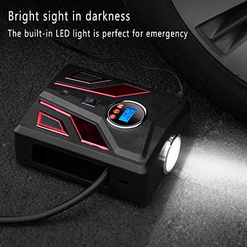 Luoges Portable Air Compressor | Digital Tire Inflator for Car Tires|12V DC Air Compressor Tire inflator Pump|150 PSI with Emergency LED Flashlight for Car, Motorcycles, Bicycles,Inflatables (Red)