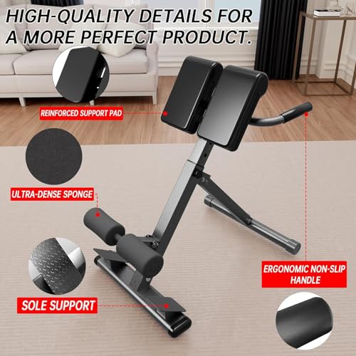 Hyperextension Bench Roman Chair, Adjustable Back Extension Machine for Glute, Foldable Multi-Function Workout Equipment for Home Gym Fitness
