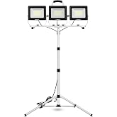 UFOND 22000 Lumen LED Work Light with Stand, 3 Brightness Modes | 3 Adjustable Rotatable Lamp Heads, Height Adjustable Telescoping Metal Tripod, 10FT Power Cord, Waterproof Job Site Lighting