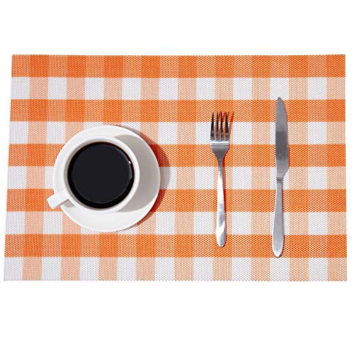 DOLOPL Fall Buffalo Check Placemats Orange and White Buffalo Plaid