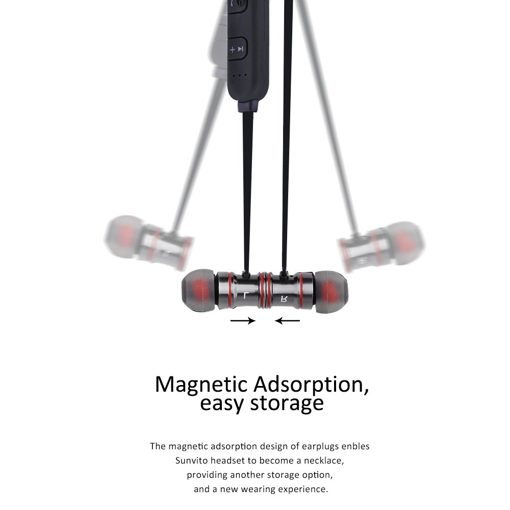 Bluetooth Headphones,Wireless Stereo Bluetooth Headset With Magnet Attraction,Sweatproof V4.1 Sports Earphones with Microphone for iPhone, Android Smartphones And Other Bluetooth Devices (Black)