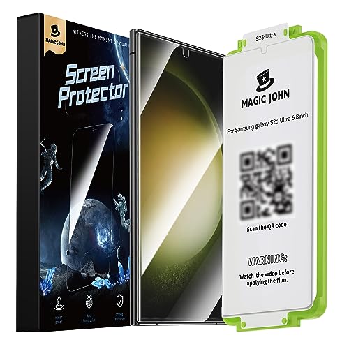 MAGIC JOHN 2 Pack for Samsung Galaxy S23 Ultra Screen Protector [PET Film Material Not Glass] 6.8 inch,[100% Fingerprint ID Compatible] Easy Installation Tray, Shock-Resistant, 3D Curved, Bubble Free, Scratch Proof, HD Clear, Case Friendly
