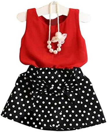 IEason Girls Vest Pleated Dress Two Pieces Set Clothes Children Skirt Suit 4T(3-4Years), Red