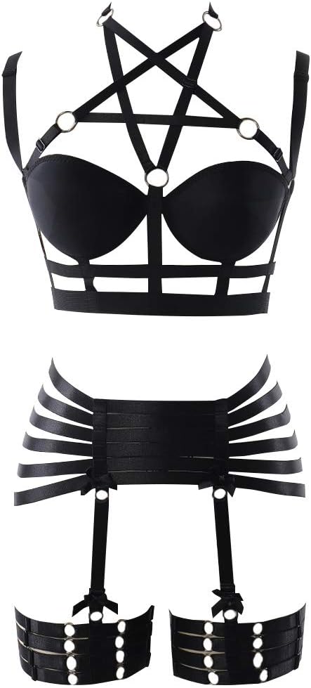 Body Harness Full for Women Garter Belts Set Strappy Elastic Adjust Punk Gothic Art Wear