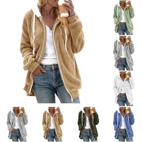 Winter Coats for Women UK Winter Coats for Women UK Loose Fleece Jacket with Hood Soft Warm Zip Up Casual Jacket, Comfy Fall Outwear with Large Pockets Autumn Jackets