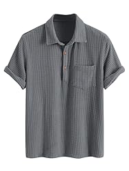 ZAFUL Men Henley Shirt Solid Color Texture Button
