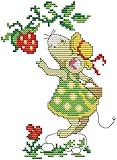eGoodn Cross Stitch Stamped Kit with Printed Pattern Mice and Strawberry, 11ct Aida Fabric 8 inches by 10 inches, Embroidery Cross-Stitching Needlework for Kids Adults, No Frame