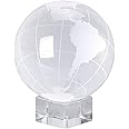 OwnMy 80mm World Globe Crystal Ball Glass Sphere Display Globe Paperweight Healing Meditation Ball with Clear Stand for Creative Gift