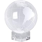 OwnMy 80mm World Globe Crystal Ball Glass Sphere Display Globe Paperweight Healing Meditation Ball with Clear Stand for Creative Gift