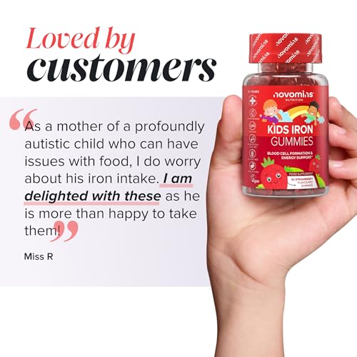 Kids Iron Gummies - Iron Supplements with Vitamin C - Energy & Immune System - Iron Gummies for Kids - Alternative to Iron Tablets for Kids - 30 Gummies - Vegan & Gluten-Free - Novomins