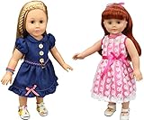 Baby 2 Sets Summer Dress Blue Doll Clothes Rose Flower Doll Clothing Dresses for 16-18 Inches American Girl Dolls