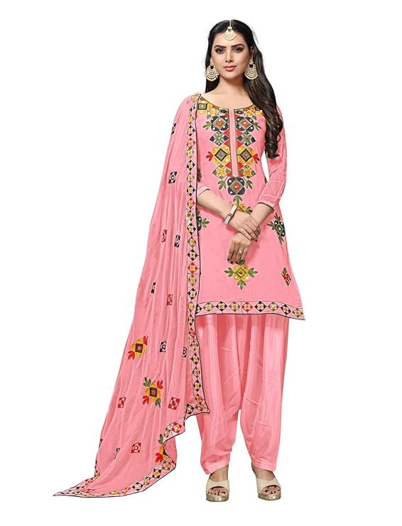 Striwaa Readymade Phulkari Embroidery Work Chanderi Fabric Salwar Suit with Dupatta for Women Ethnic Wear at Amazon