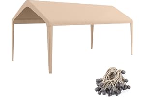 BIRODEKO Carport Replacement Canopy Cover 10'x20' for Tent Top Garage Shelter Cover with Ball Bungees, 800D Heavy Duty Replacement Cover Waterproof & UV Protection, Not Included Frame (Light Brown)
