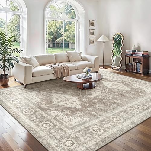 GENIMO Teppich Wohnzimmer 160X230 cm Vintage Waschbar Mandel Beige Braun