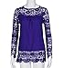 PHOTNO Fashion lace chiffon blouse long sleeve shirt women loose cotton tops t shirts S-XXXXXL (XXXL, Blue)