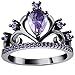 LWLH Womens Black Gold Plated Purple Amethyst Cubic Zirconia CZ Princess Crown Tiara Ring Wedding Band Szie 6